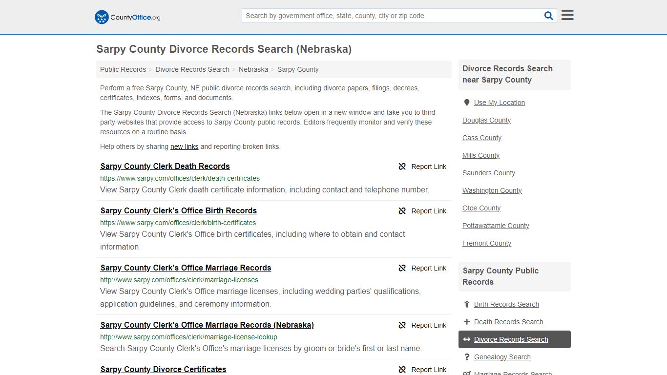 Sarpy County Divorce Records Search (Nebraska) - County Office