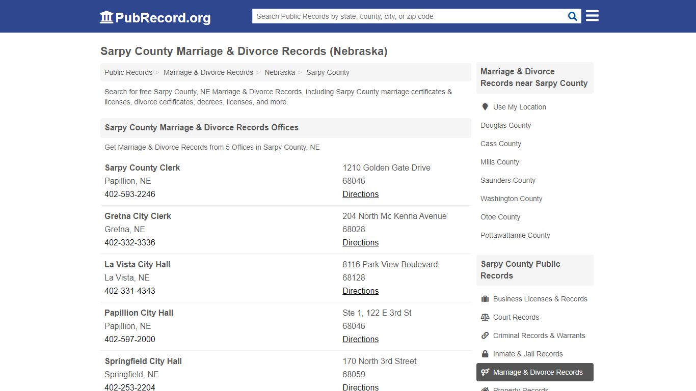 Sarpy County Marriage & Divorce Records (Nebraska)